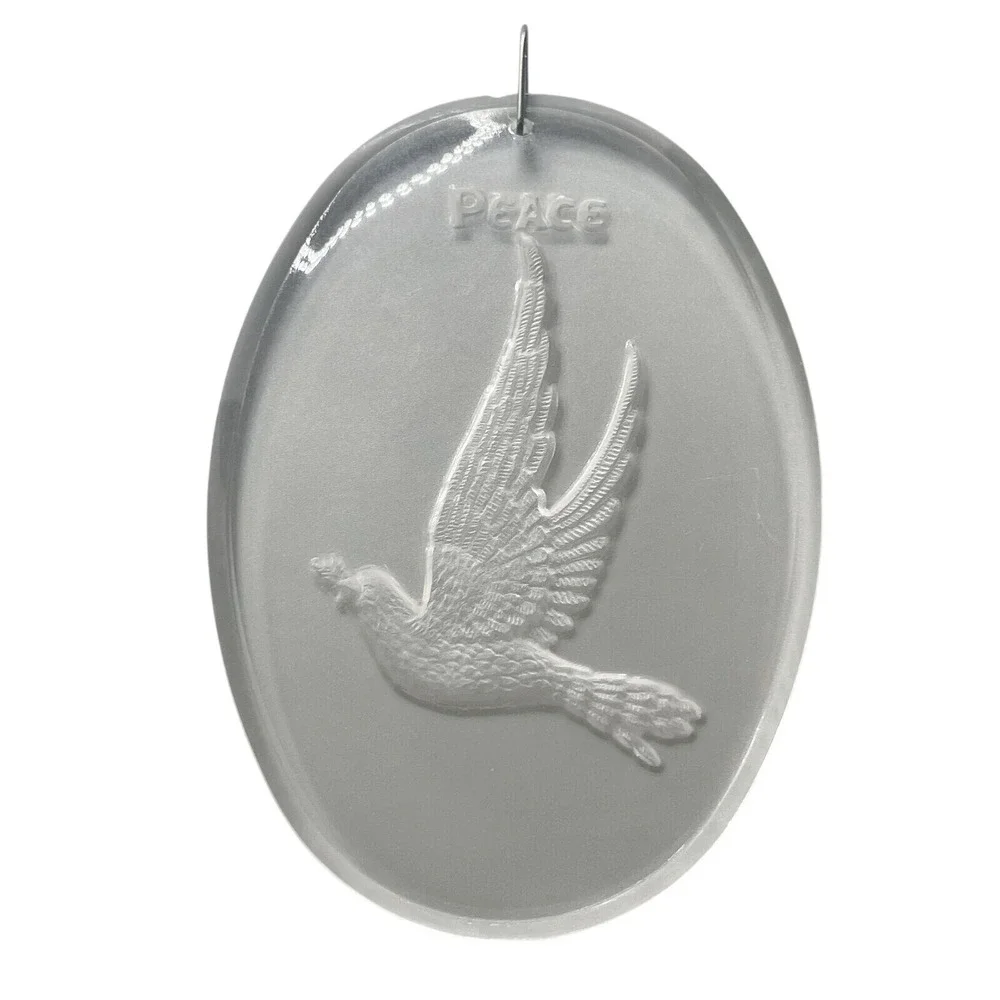 Vintage Clear Acrylic Christmas Bell Ornament Etch Snowflake Frosted Dove Peace